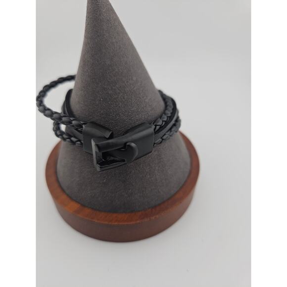 Born To Be Brave Tag Bracelet Black Braded Cord Multistrand Layered Indie Boho - Picture 3 of 3